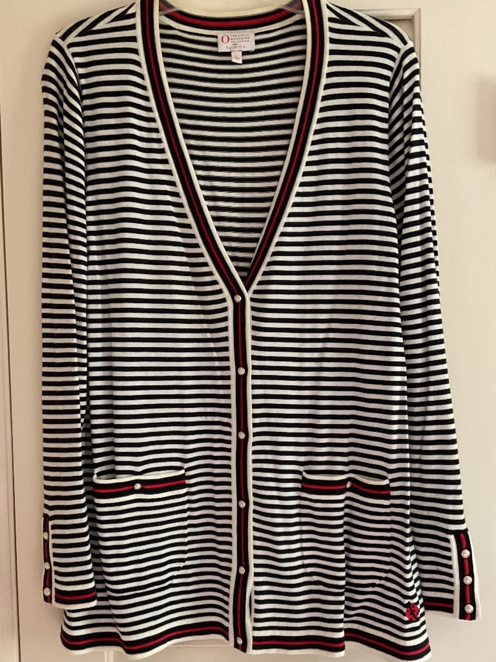 TALBOTS OPRAH MAGAZINE COLLECTION BLUE/ WHITE BUTTONED CARDIGAN SIZE US L